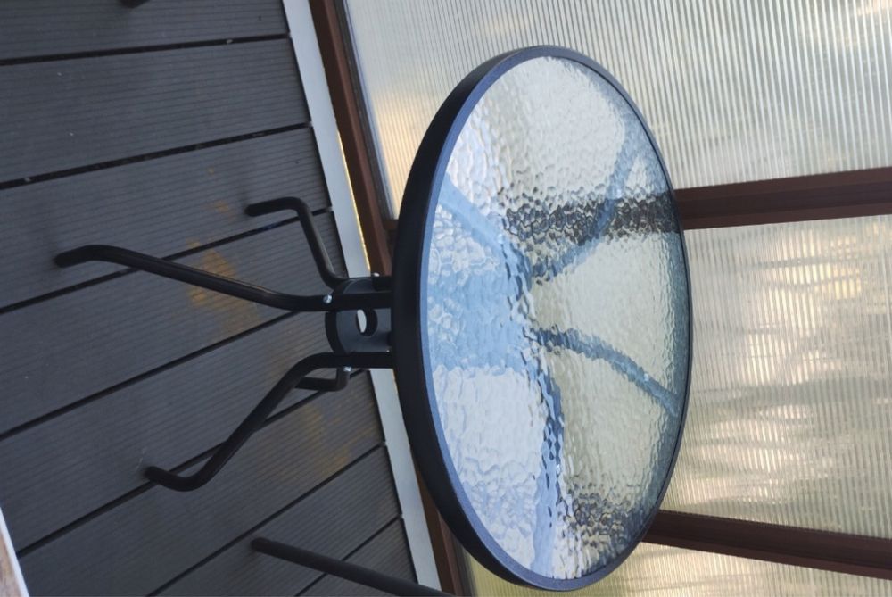 Stolik Stół na Taras Balkon Ogród Okrągły Szklany - Elegancki Czarny