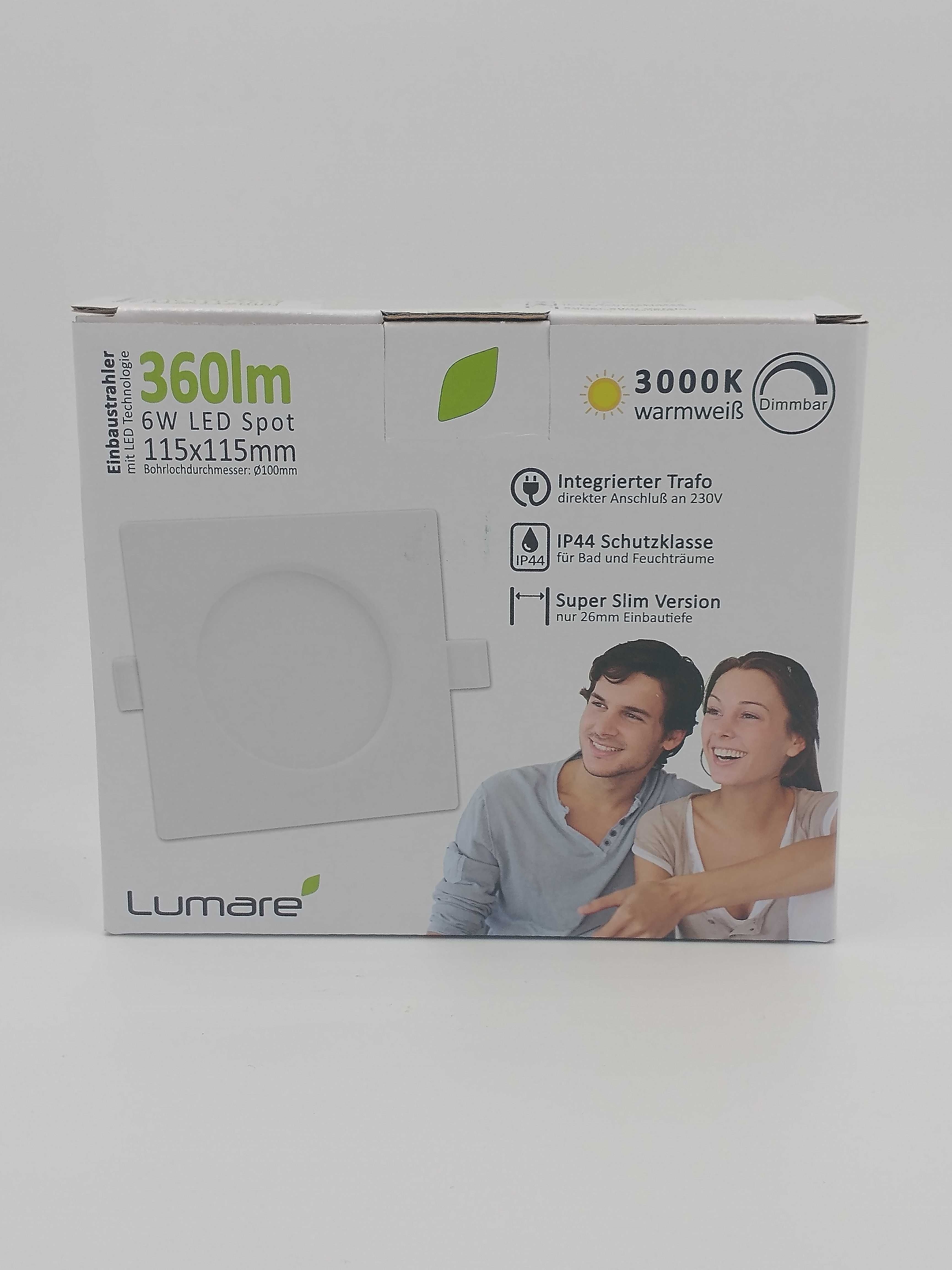 Lampa LED 6W Spot Lumare 3000 K., 360 lm, 115x115mm biała do zabudowy