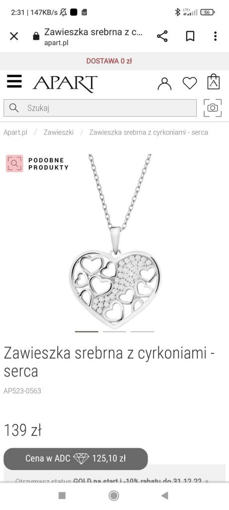 Zawieszka srebrna z cyrkoniami APART