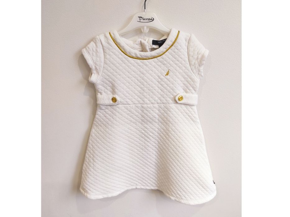 Biała elegancka dzianinowa sukienka krótki rękaw / na chrzest