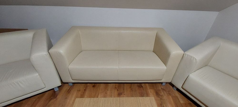 Sofa 2os. + 3 fotele skóra ekologiczna beż