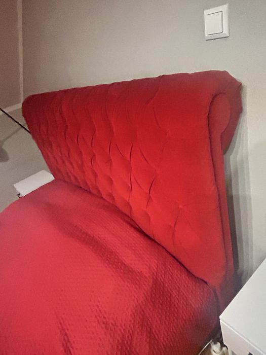 Lòżko łoże plus fotel uszak welur czerwony 160x200 Piekny zestaw