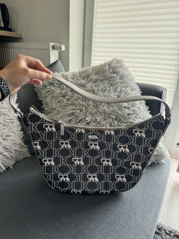 piekna skorzana torebka torba karl lagerfeld oryginalna modna damska