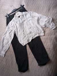 Zestaw biurowy koronkowa bluzka Reserved Grafitowe spodnie ZARA paski