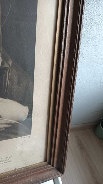 Bardzo stary obraz religijny w ramie drewnianej+ szkło