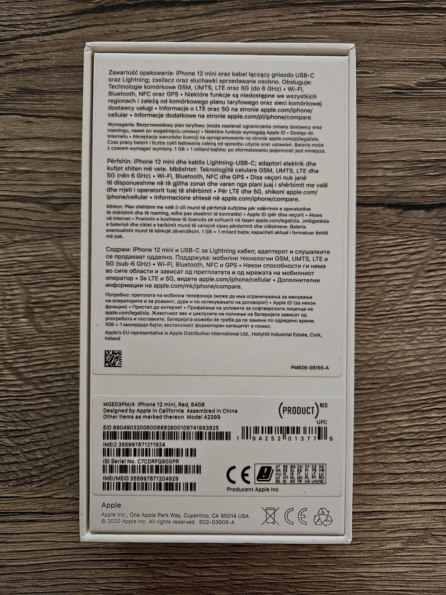 Oryginalne pudełko Iphone 12mini Red