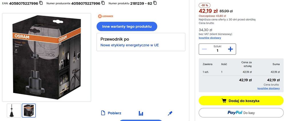 Lampa wisząca OSRAM Vintage 1906 retro