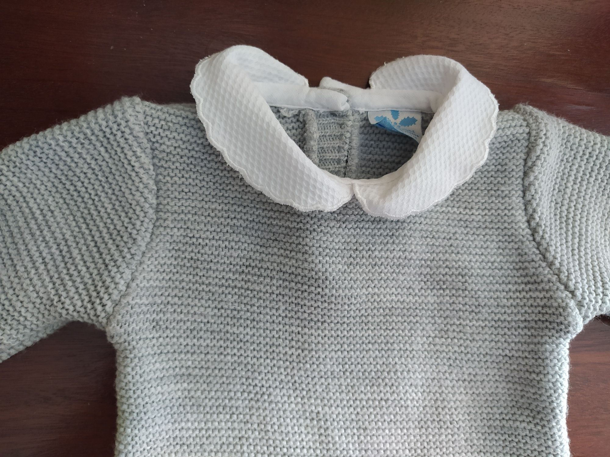 Camisola em tricot 3 meses em cinza e branco