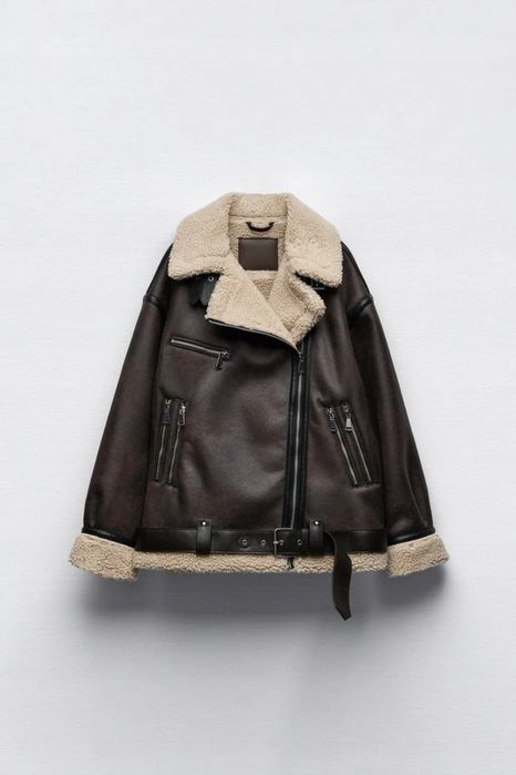 Zara Brązowy Kurtka Z KOŻUSZKIEM kożuch