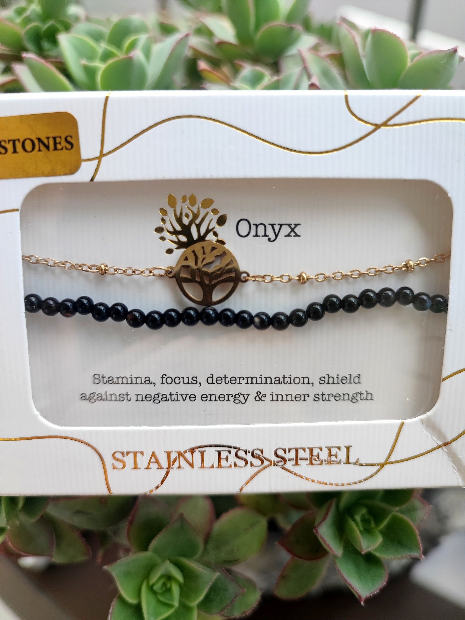 Par de Pulseiras aço inoxidável e onyx