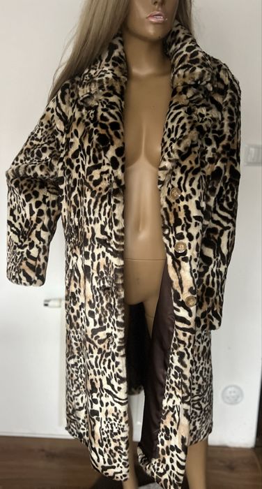 Długie futro 46 xxl w panterkę cętki leopard sztuczne lekkie