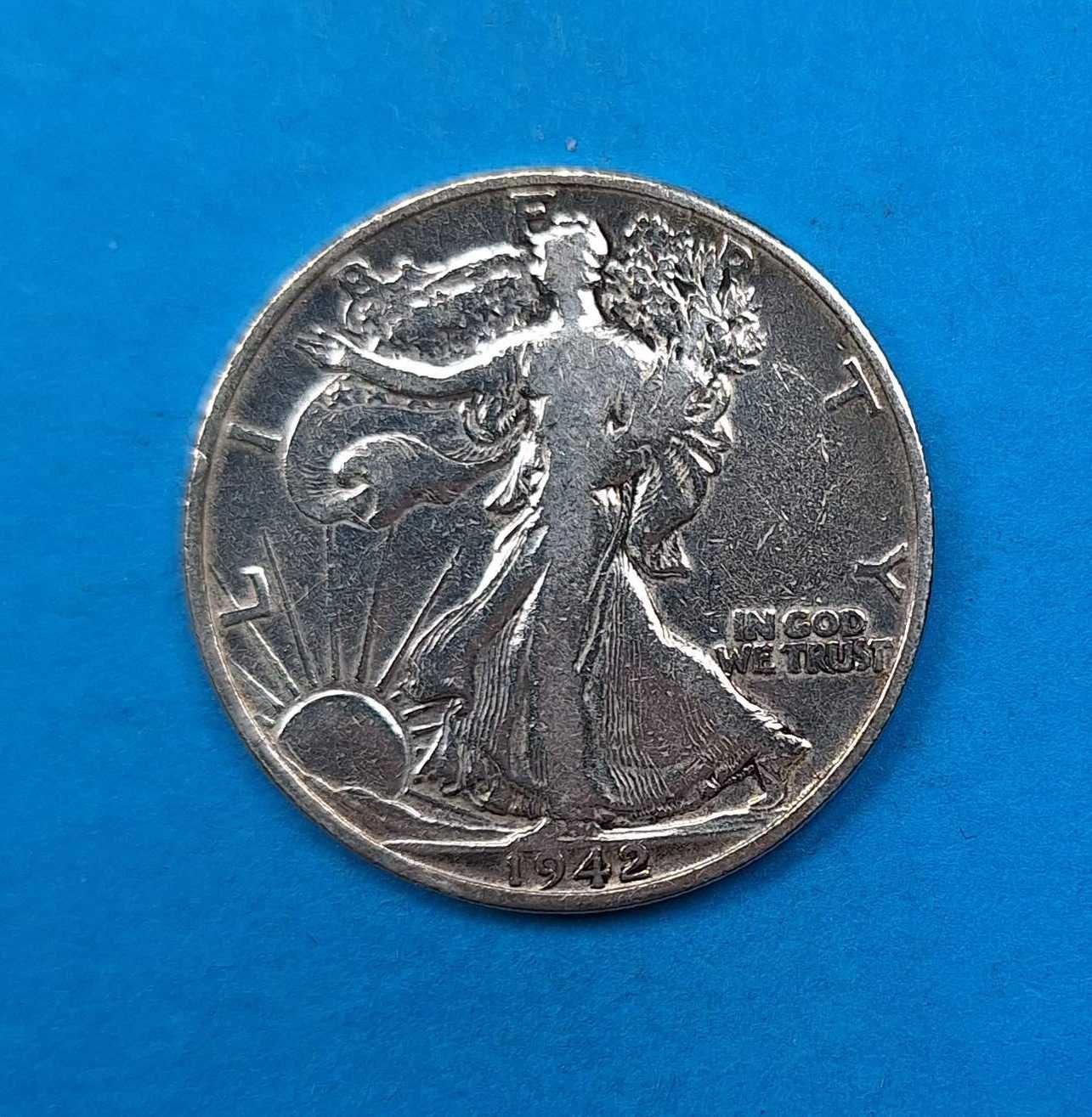 USA 1/2 dolara 1942 D, Walking Liberty, dobry stan, srebro 0,900