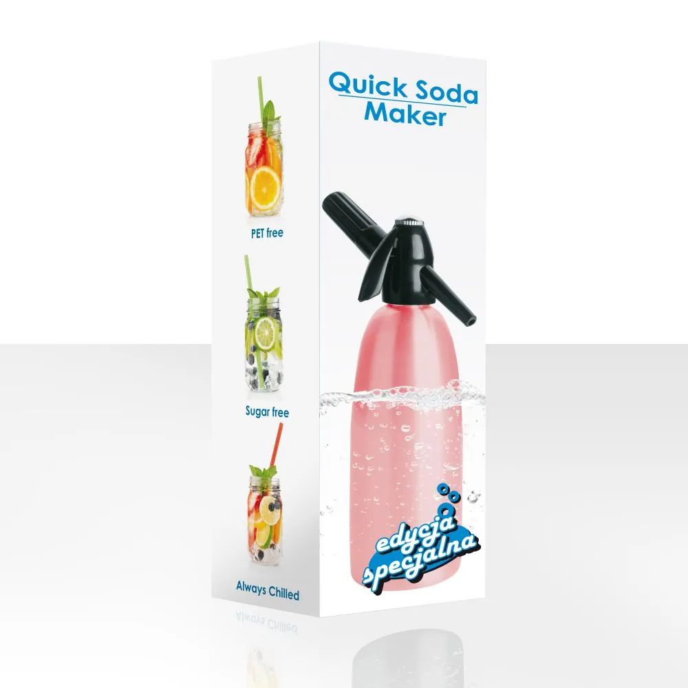 Saturator syfon do wody gazowanej różowy 1L + 25 naboi + 5 kostek lodu