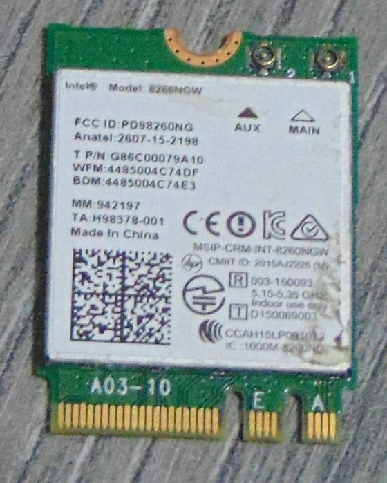 Wi-fi+BT модуль Intel 8260ngw M.2 Intel Dual Band 867 Mbps 2,4GHz/5GHz