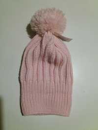 шапка женская розовая безразмерная с помпоном one sizeдо 57 рамера