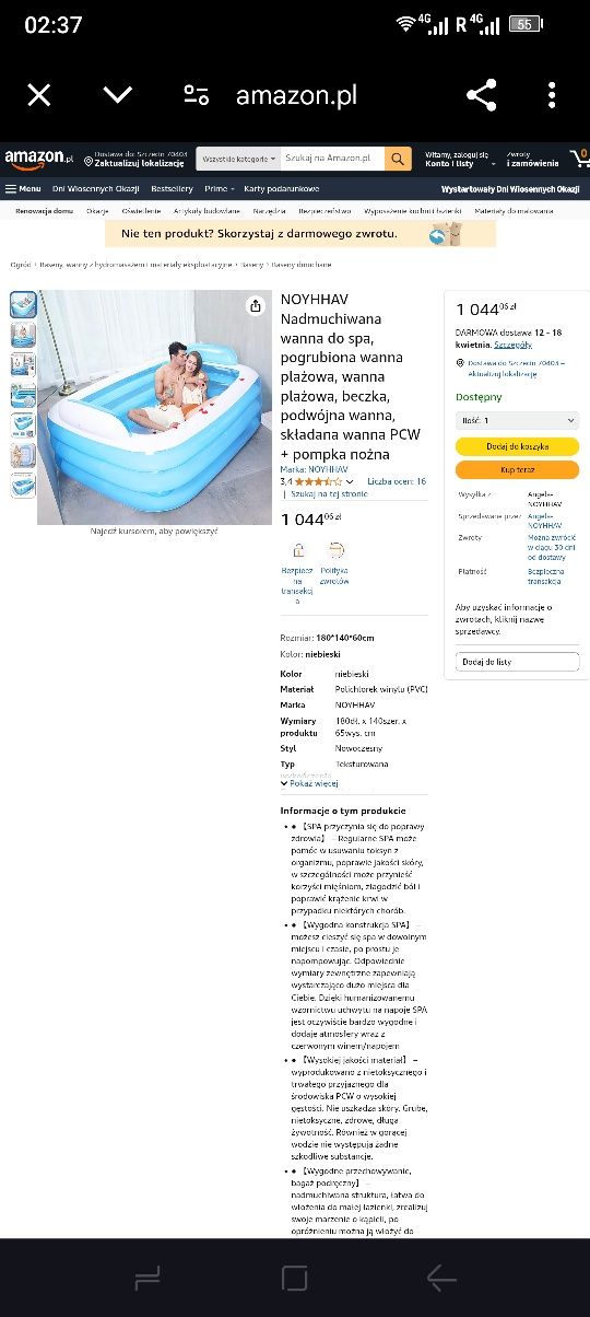 Duży basen dmuchany 600L 160cm NOYHHAV