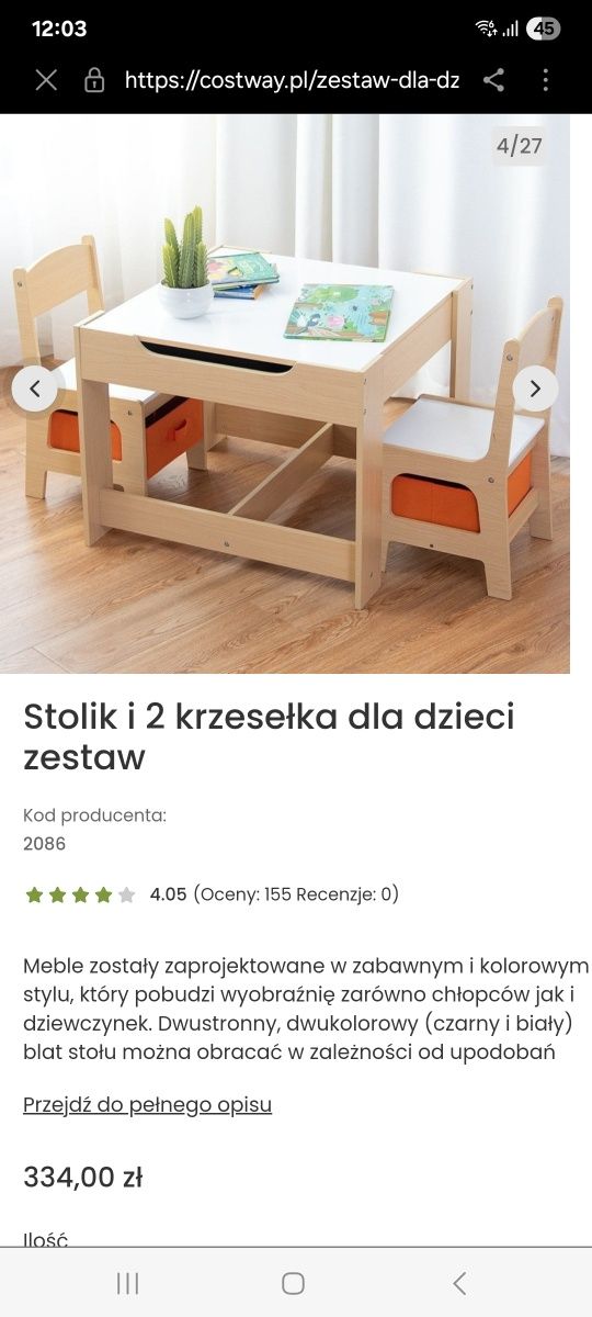 Zestaw dwustronny stolik i dwa krzesełka dla dziecka