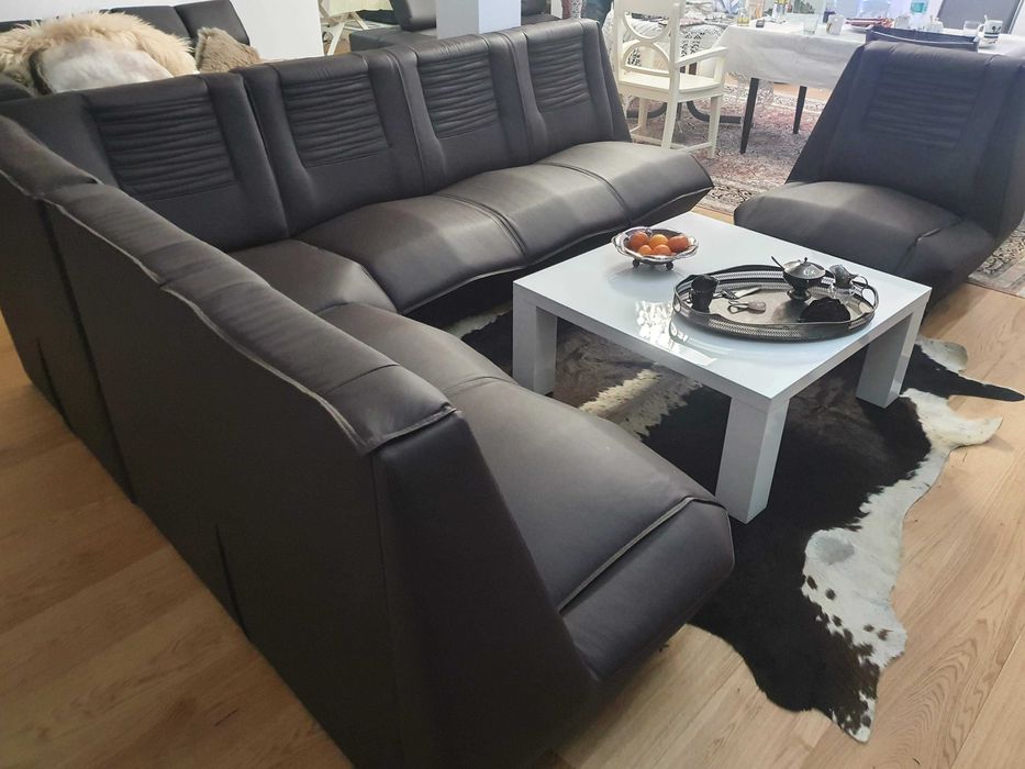 Duży Klasyczny Skórzany Narożnik + Fotel Czekolada Zestaw