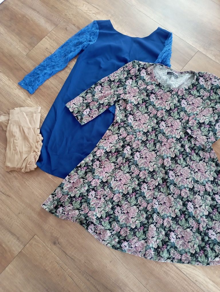 Sukienka w kwiatki i niebieska tunika,sukienki ciążowe, rozmiar 40-44