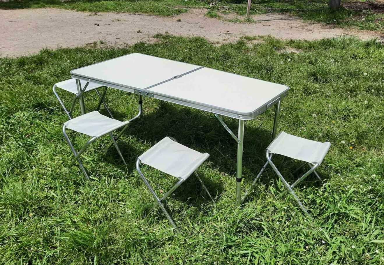 Посилений стіл 4 стільці білий столик валіза для пікніка