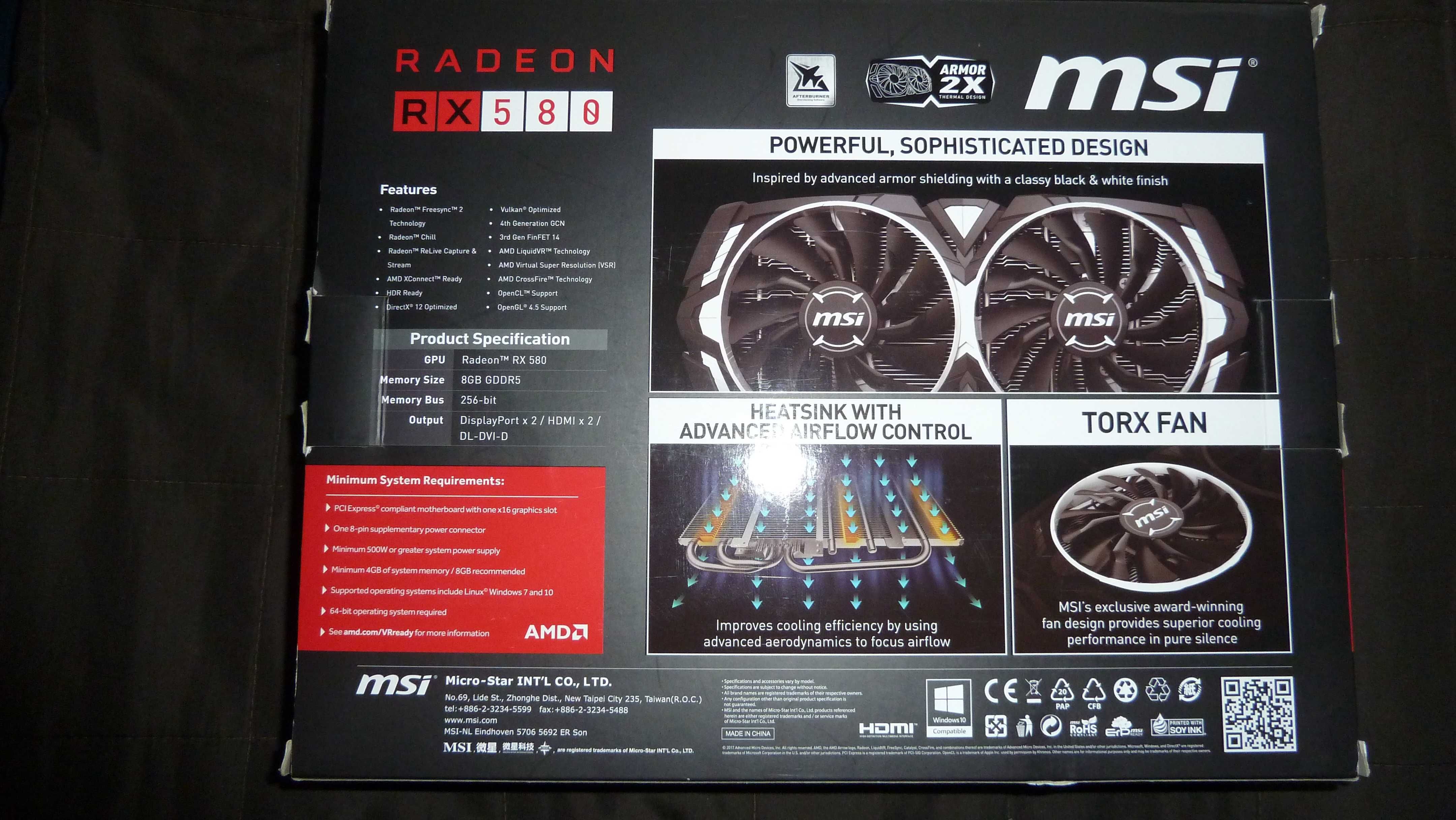 msi radeon rx 580 armor 8gb gddr5 256 bit oc