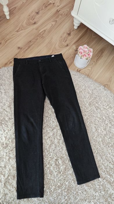 Spodnie męskie casualowe eleganckie szare w kratę ciepłe L na 34/34