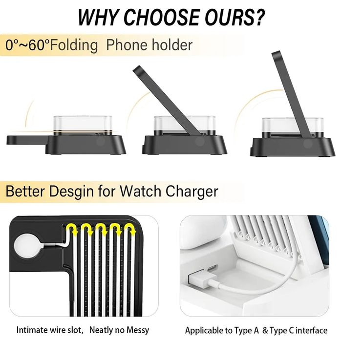 Зарядка JYD 5в1 станція база apple iphone watch airpods samsung xiaomi