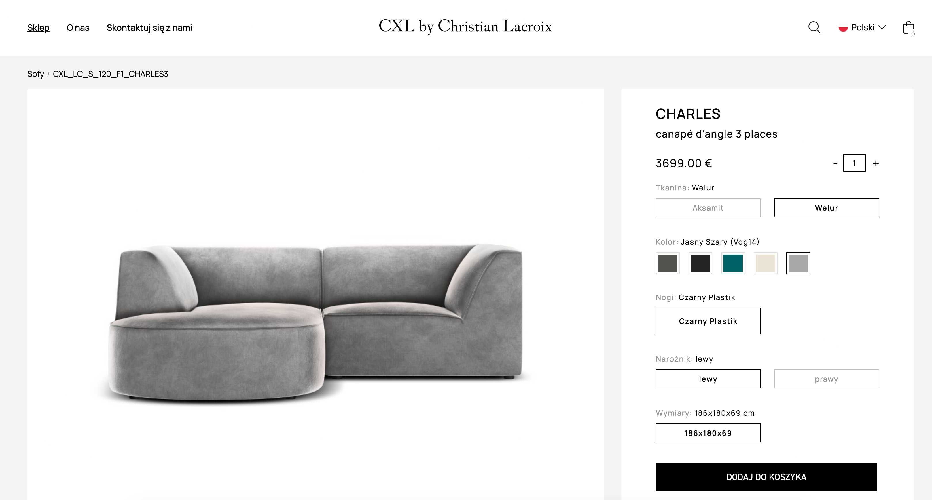 Designerska sofa narożna Christian Lacroix, 3-osobowa