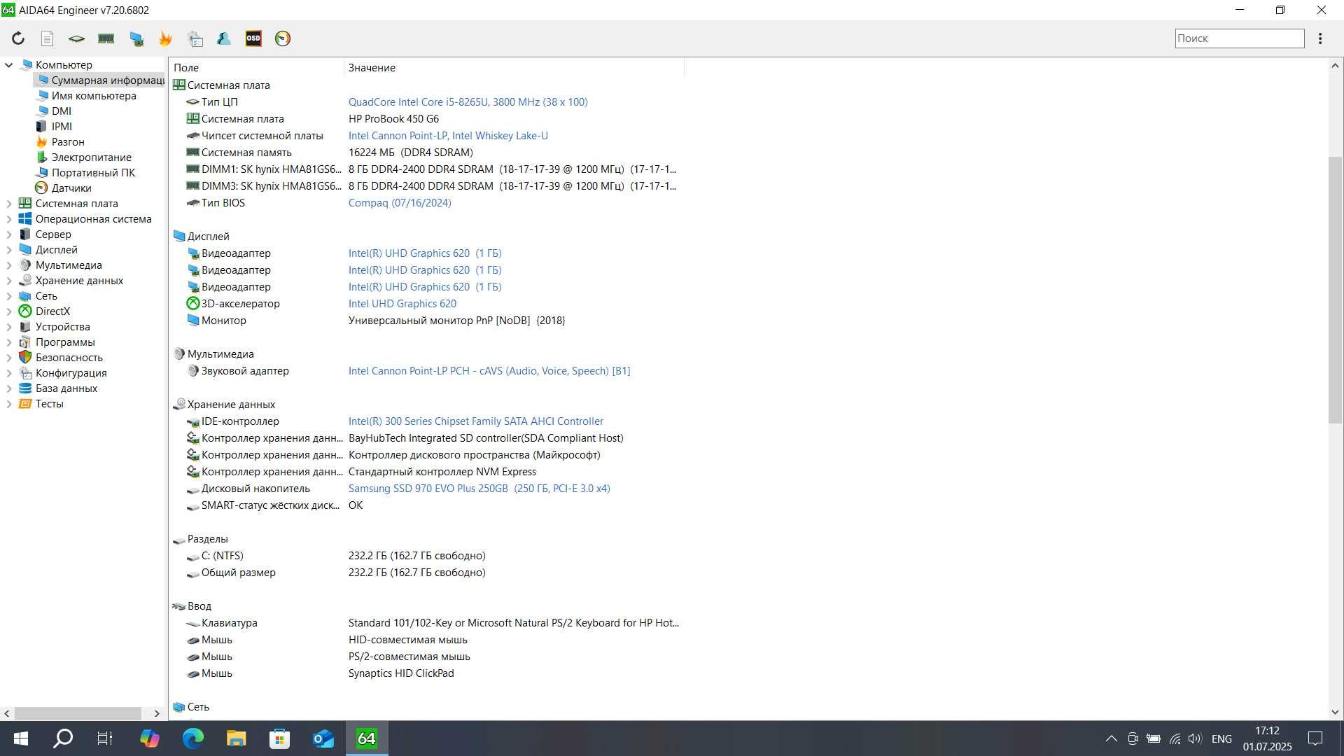 Современный ультрабук HP ProBook 450 G6 i5-8265U 16/256Gb