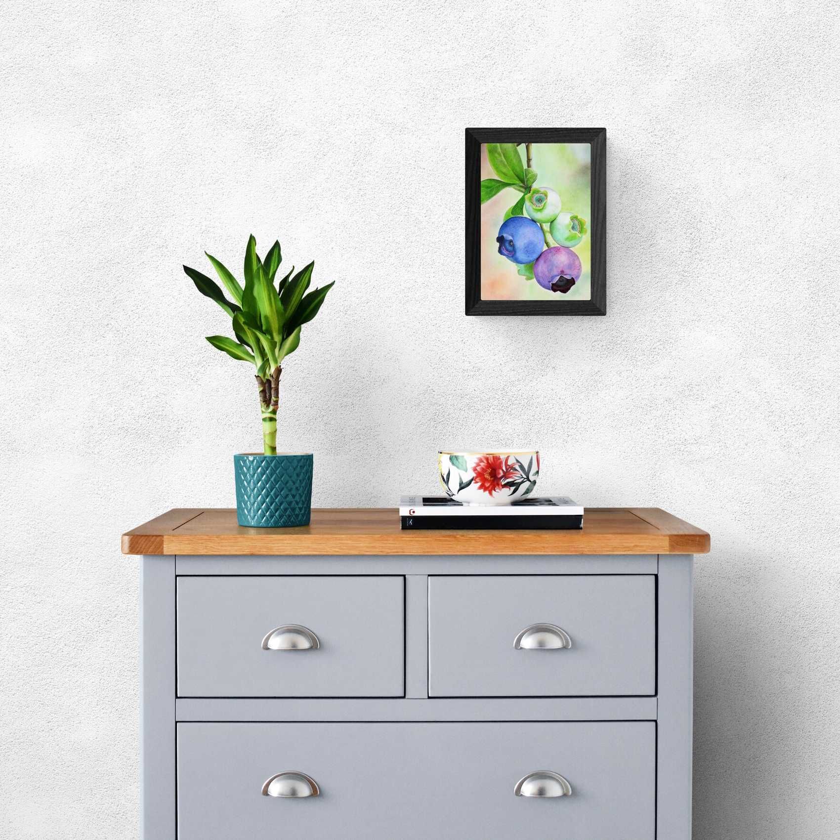 Rysunek kredkami obraz 21x30 martwa natura, borówki
