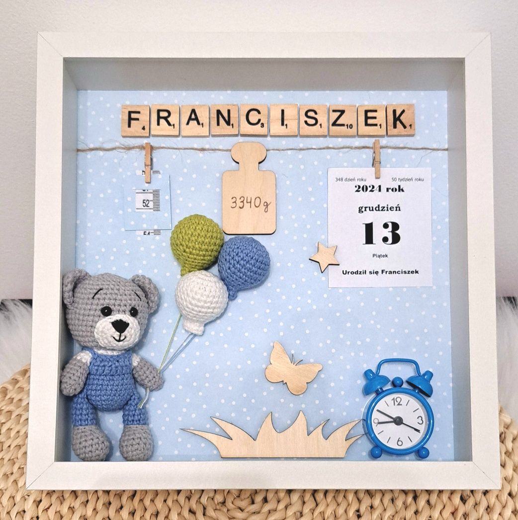 Metryczka, ramka urodzinowa, narodziny prezent handmade