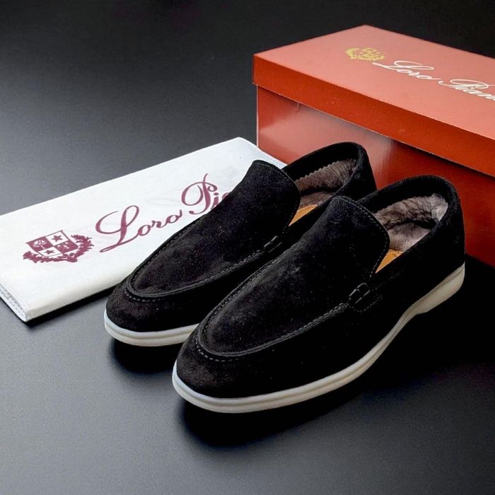 лоферы натуральна замша/хутро Loro Piana чорний новые мужские