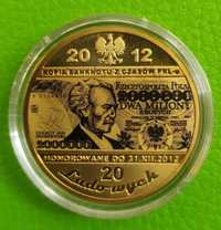 Stan UNC Moneta Banknot 2000,000 PRL Cu PLATYNOWANE Paderewski Kapsel