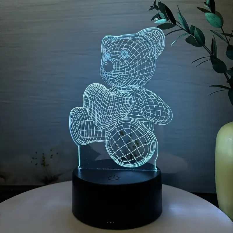 Lampka Nocna 3D Led Miś z Sercem Lampka Stołowa USB Smart