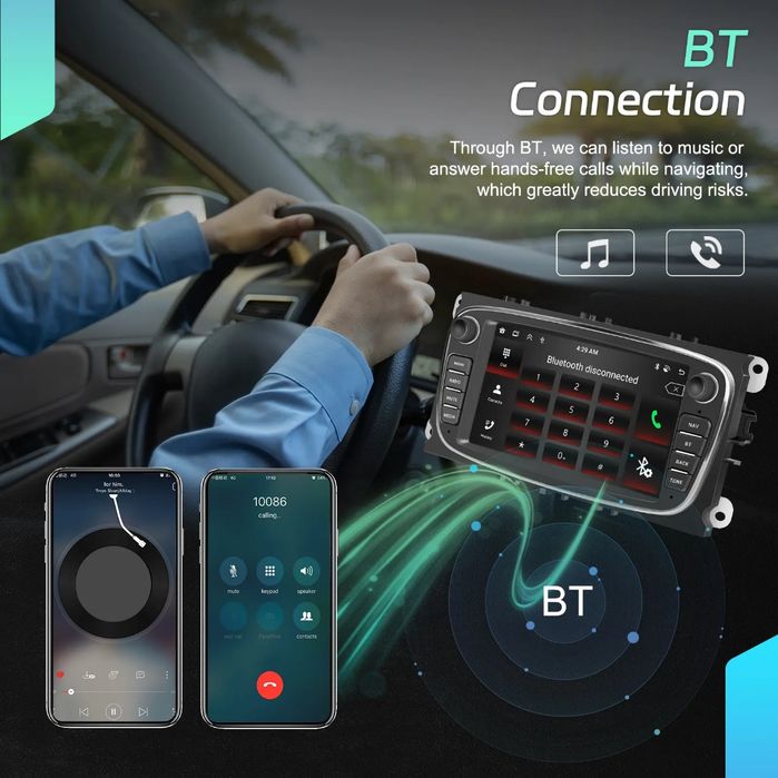 Rádio Ford Focus S-Max Galaxy Kuga Android Auto Carplay 4/64GB WiFi BT