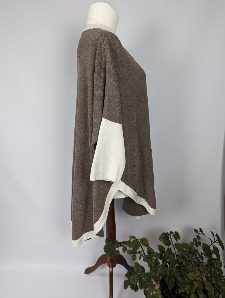Beżowa ciepla wierzchnia narzutka kardigan gęsty splot freesize/  M38