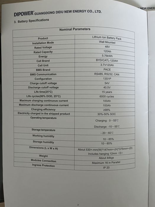Акумулятор для інвертора Dipower Wall Mounted 48v 5.76кВт*год