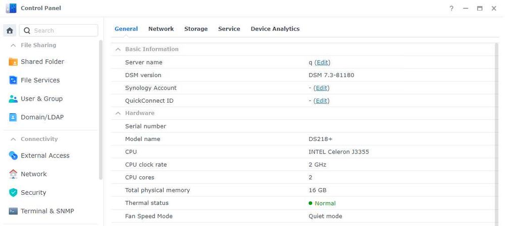 Synology DS218+ 16GB RAM (DualCore CPU, Docker) DSM 7.3