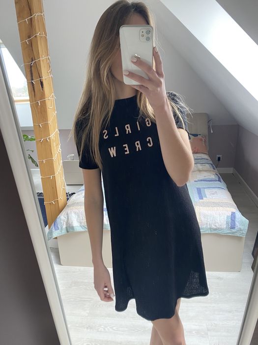 Sukienka C&A 34/36 XS z nadrukiem czarna mini tshirtowa casual