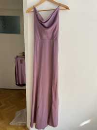 Satynowa wrzosowa fioletowa sukienka z rozcięciem Marie Lund 40 L