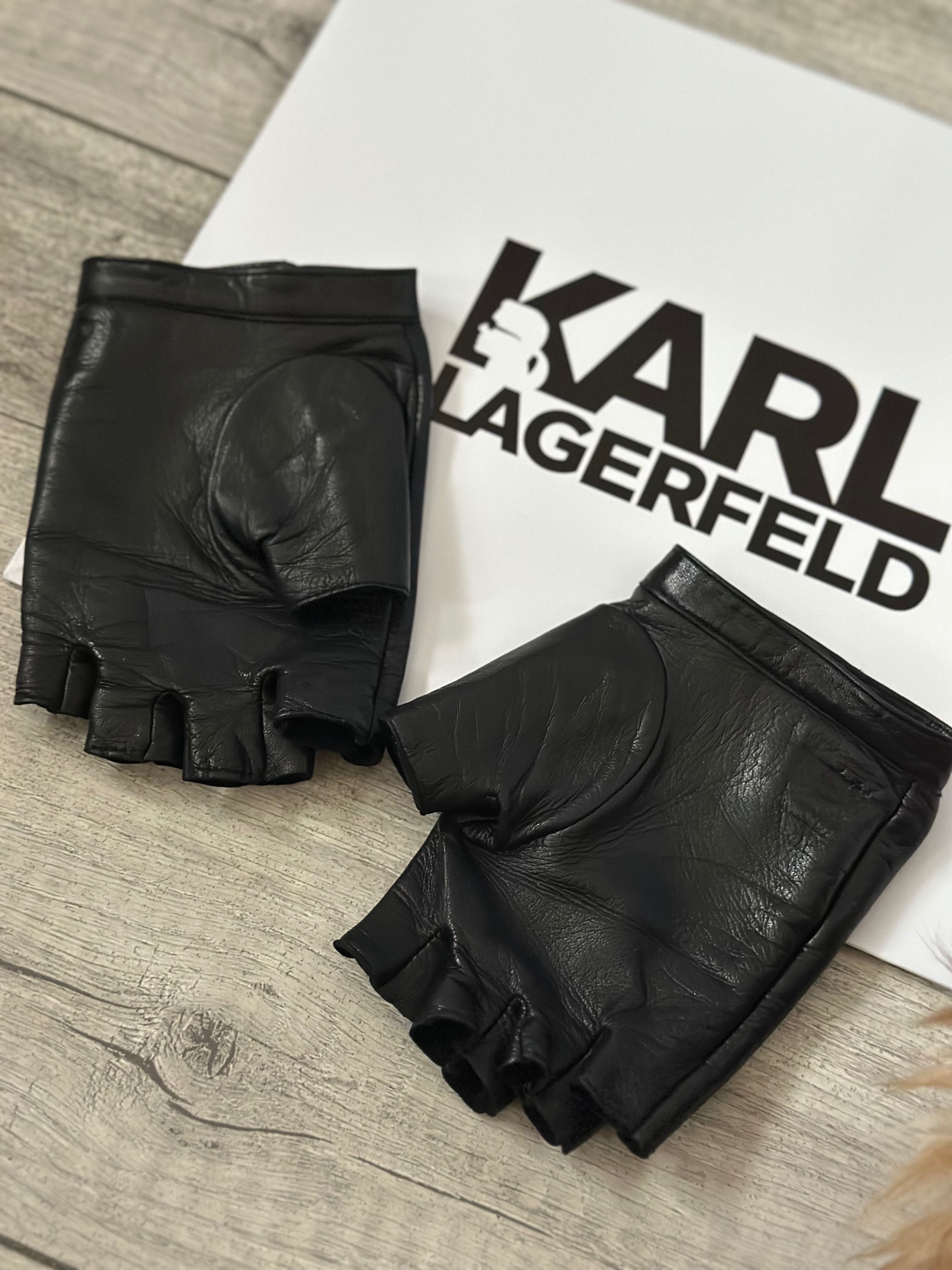 Skórzane czarne rękawiczki bezpalcowe Karl Lagerfeld rozmiar L