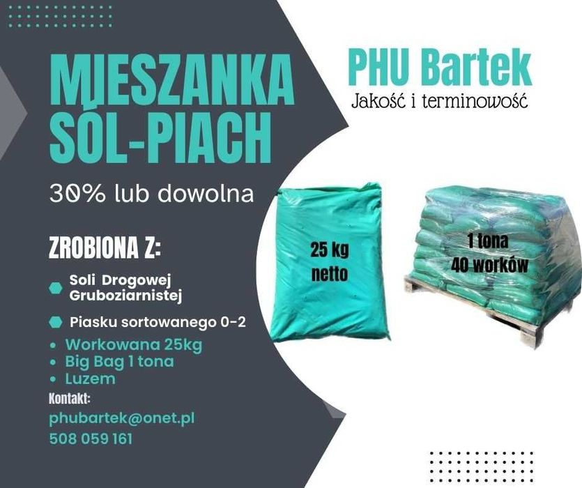 Mieszanka solno-piaskowa| Sól drogowa| Piasek| Chlorek Mg i Ca