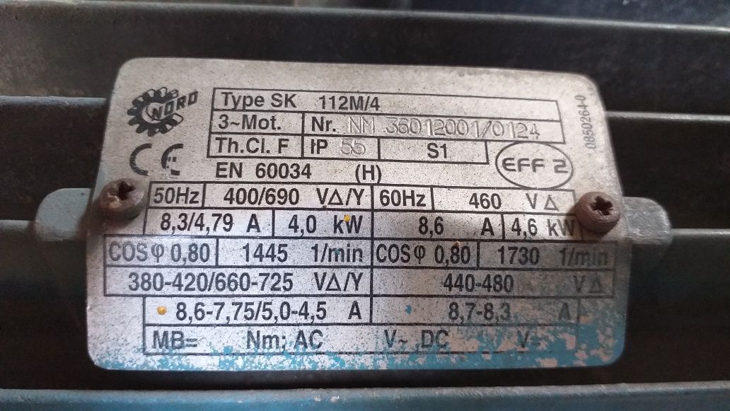 Motoreduktor Nord 4 Kw 144obr/min. 380V Napęd