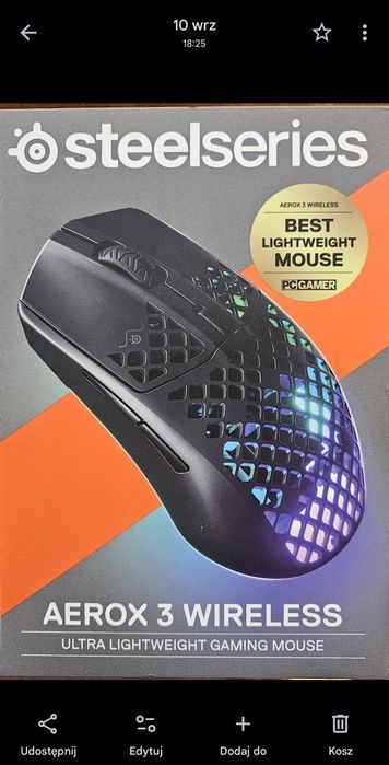 Niowa nieotwierana Mysz Steelseries Aerox 3 Whireles Onyx