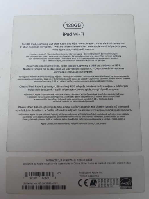 iPad Wi-Fi 128GB Gold model A1822