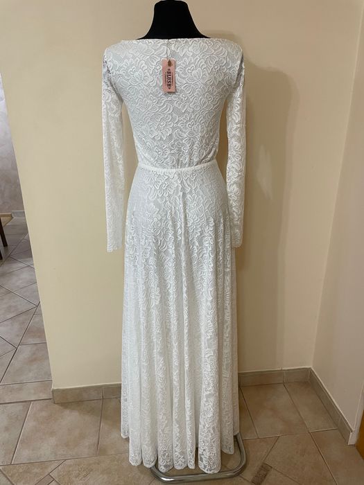 Koronkowa suknia ślubna w stylu bobo / Blush / 36-38