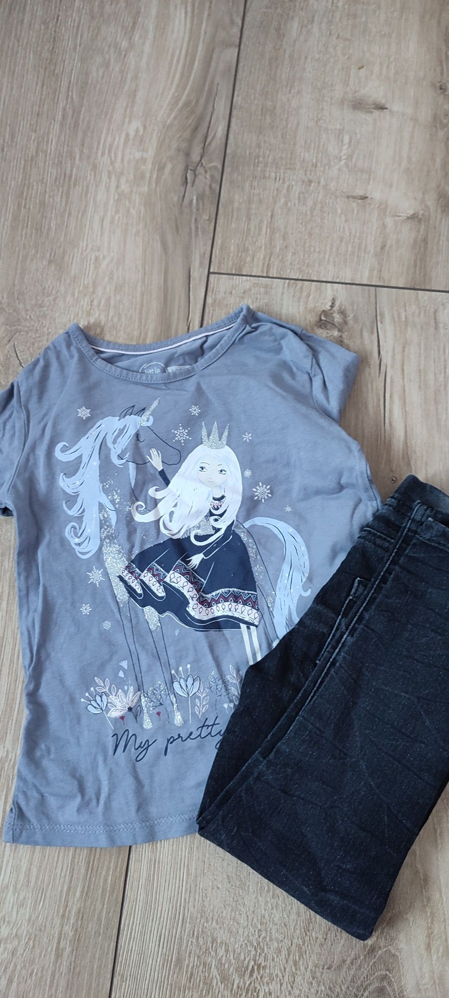 Spodnie legginsy jeansowe rurki 104 + bluzeczka
