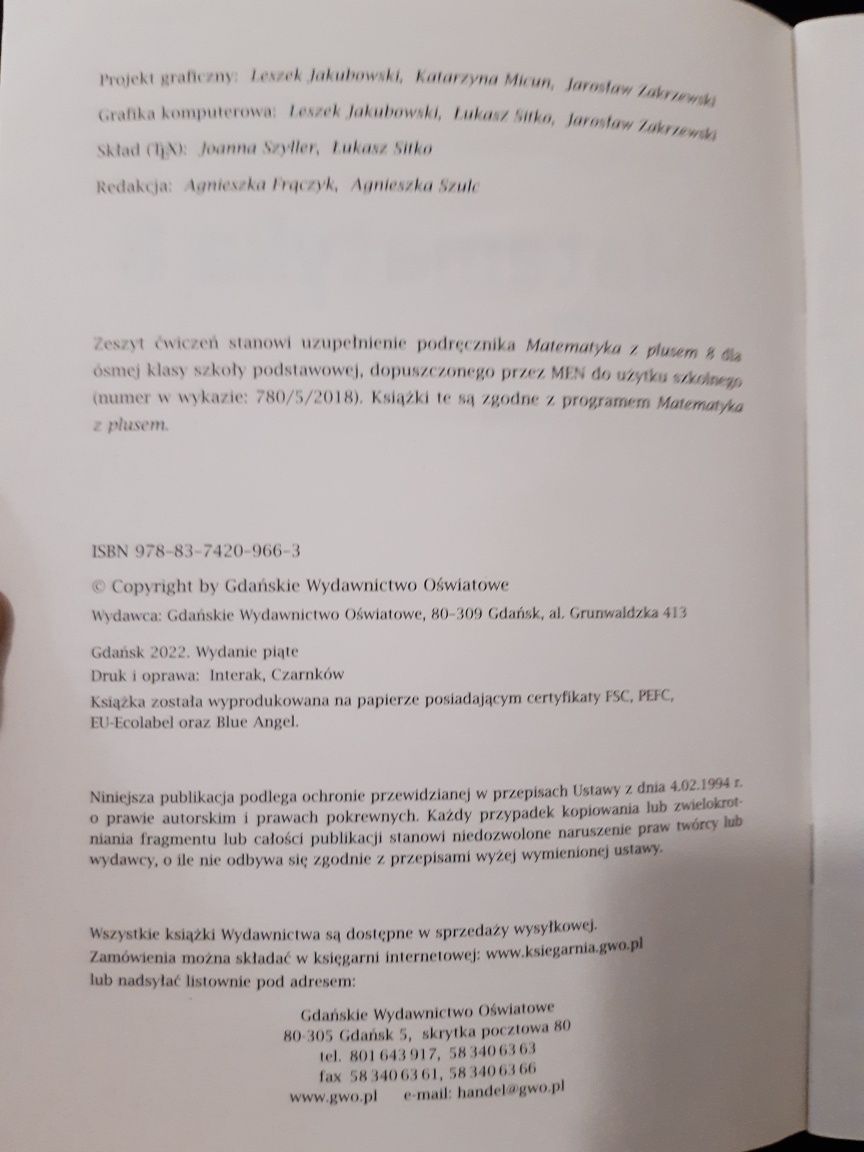 Matematyka z plusem 8, zeszyt ćwiczeń, Gdańskie Wydawnictwo Oświatowe