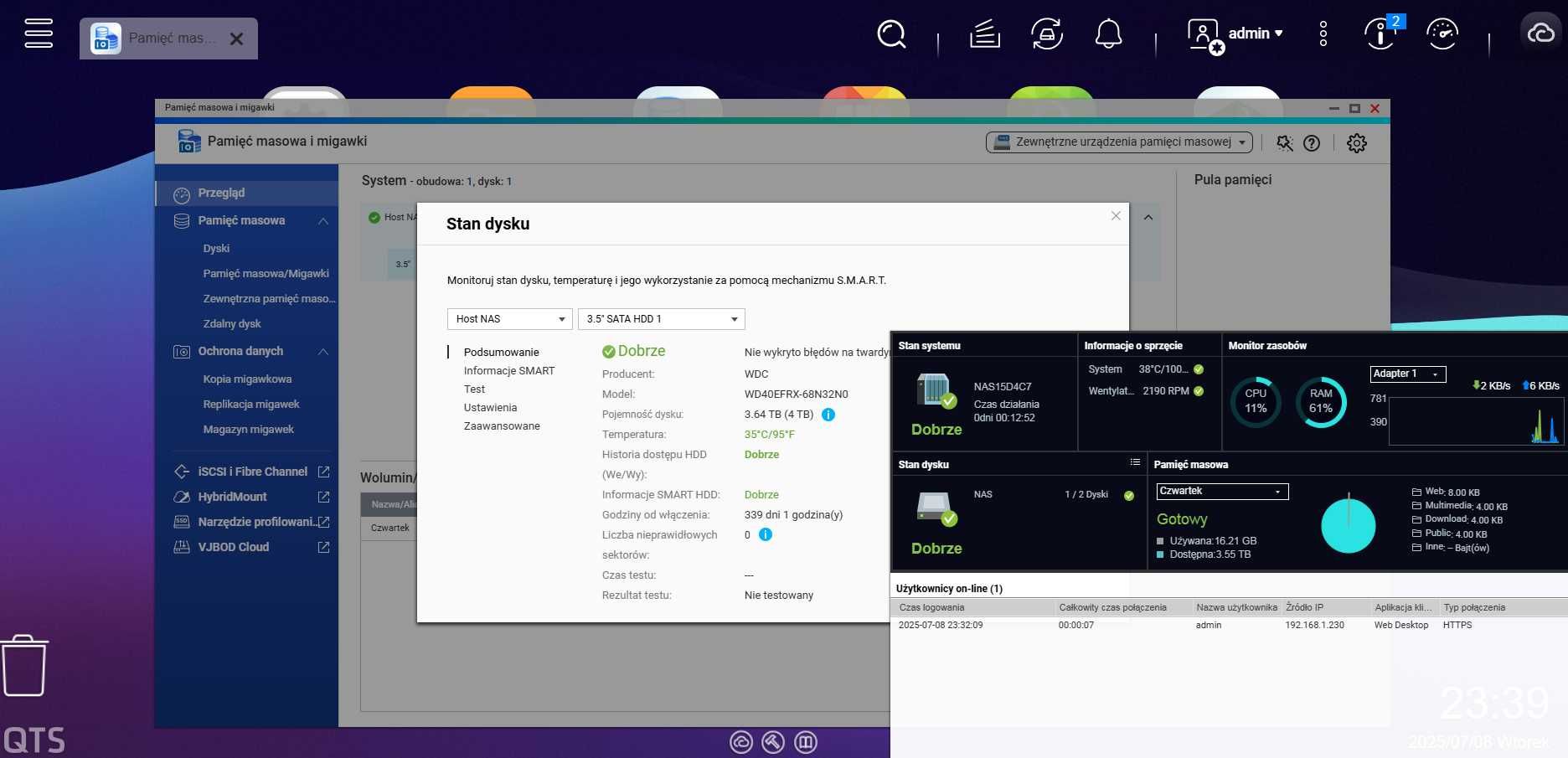 QNAP TS-228A, 4TB HDD, 4 rdzenie, 1Gb DDR4, 2 zatoki.