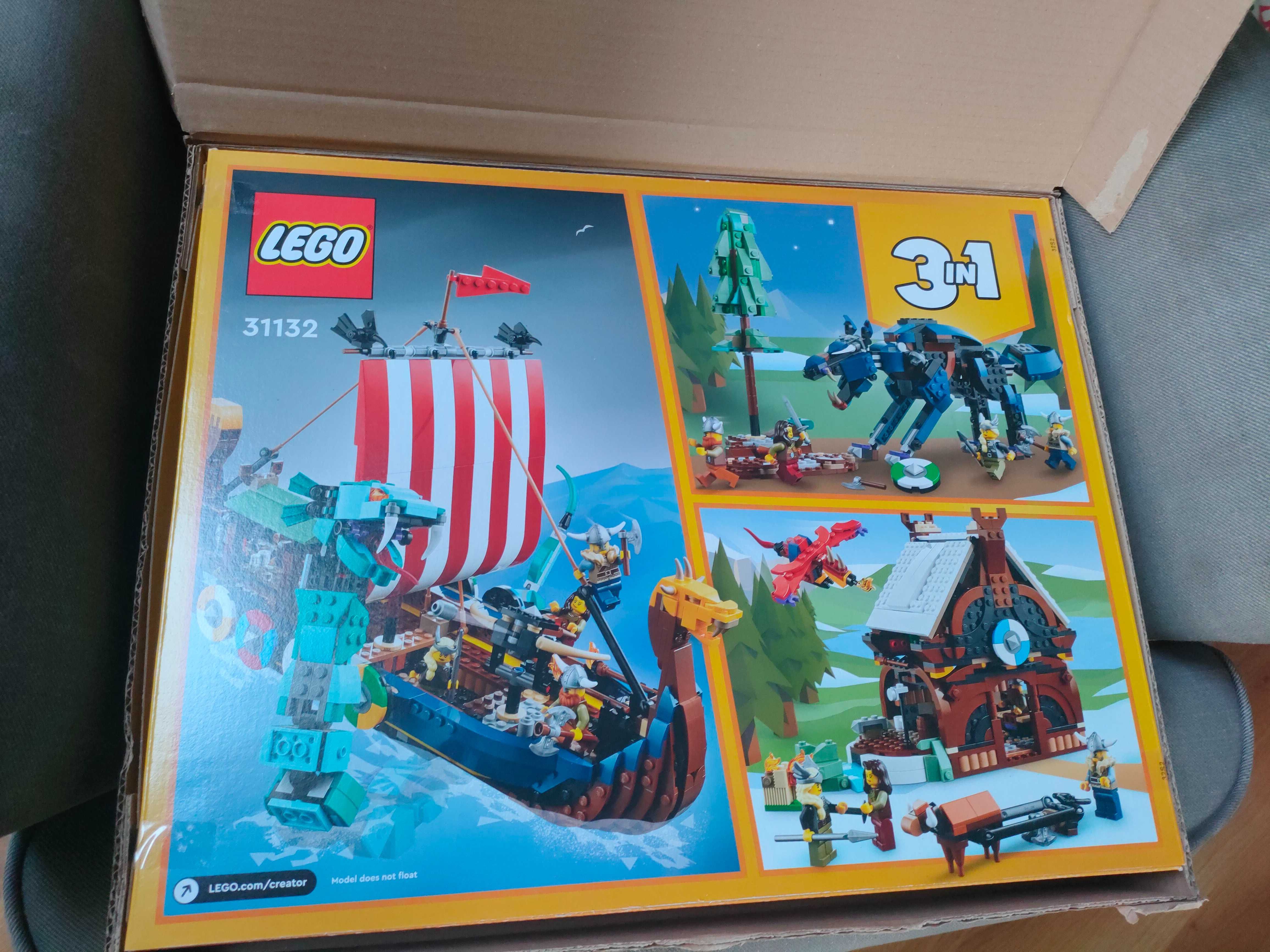 Nowe LEGO 31132 Creator 3w1 Statek wikingów i wąż z Midgardu